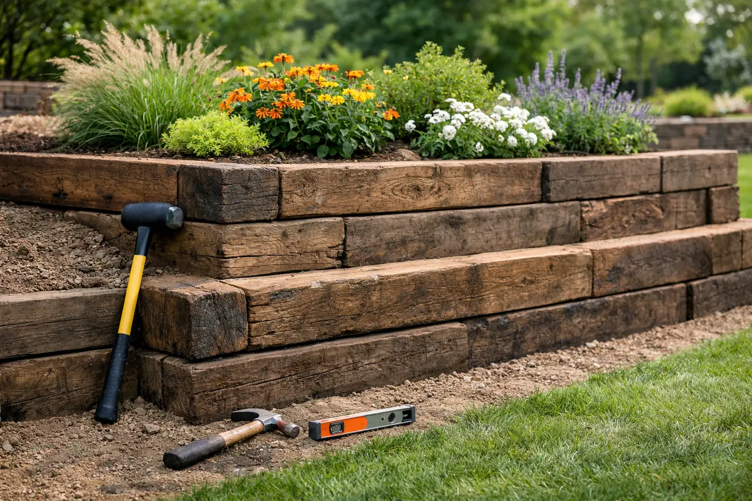 Build a Crossties Garden Retaining Wall Right